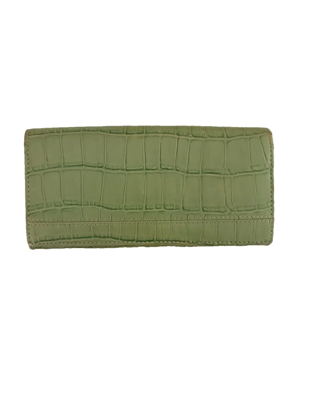 Green Croc-Embossed Leather Long Wallet